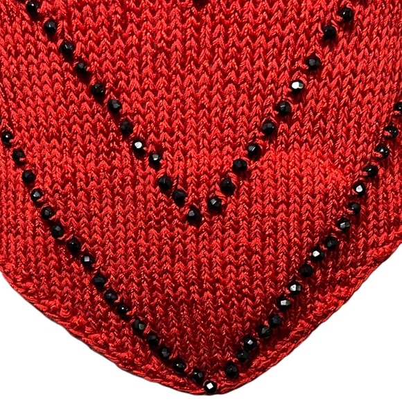 Nannell Beaded Sweater Red Black Vintage 80’s Hand-knit Rayon Blend Size Small - Picture 4 of 10